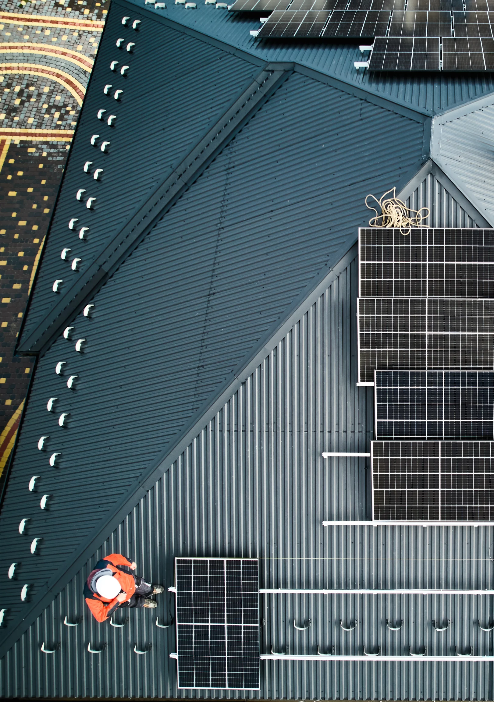Clean Energy - Solar Panels Being Installed - Top View