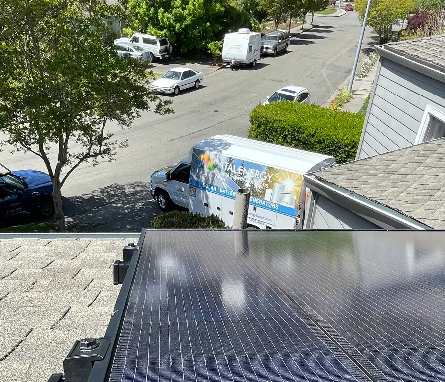 Solar Energy. Installed Solar Panels and Vital Energy Truck